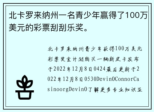 北卡罗来纳州一名青少年赢得了100万美元的彩票刮刮乐奖。